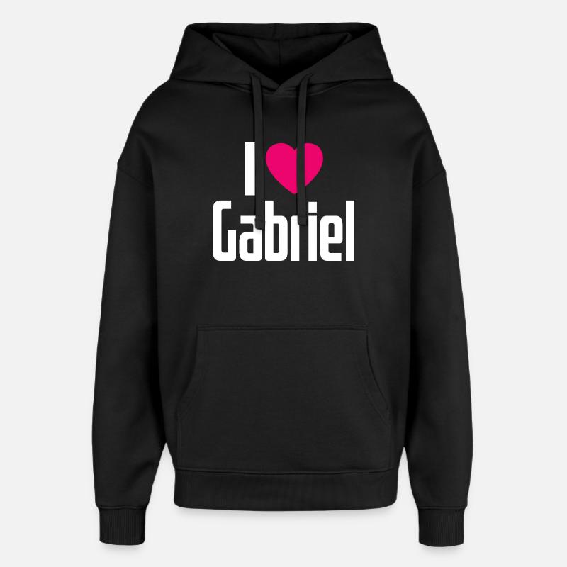 J’aime Gabriel Cœur Rose J’aime Gabriel - Sweat à capuche unisexe Stanley/Stella Oversized - noir
