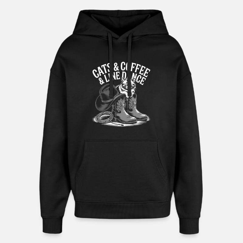 Cat Coffee Western Line Danse - Sweat à capuche unisexe Stanley/Stella Oversized - noir