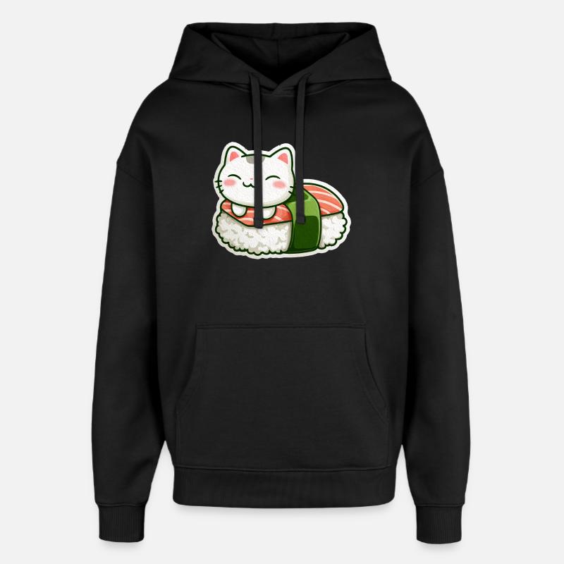 Kawaii Sushi Cat en Roll - Sweat à capuche unisexe Stanley/Stella Oversized - noir