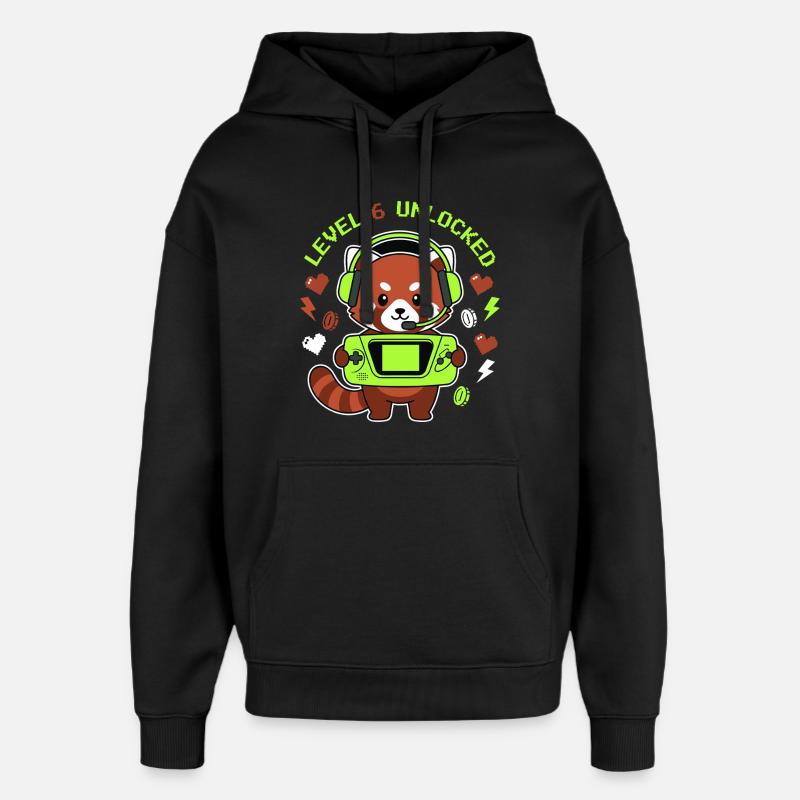 Joueur Panda Rouge Débloqué niveau 6 - Sweat à capuche unisexe Stanley/Stella Oversized - noir