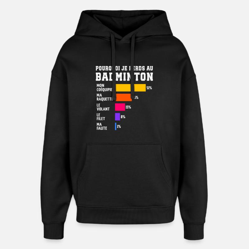 Pourquoi Je Perds Au Badminton  - Sweat à capuche unisexe Stanley/Stella Oversized - noir
