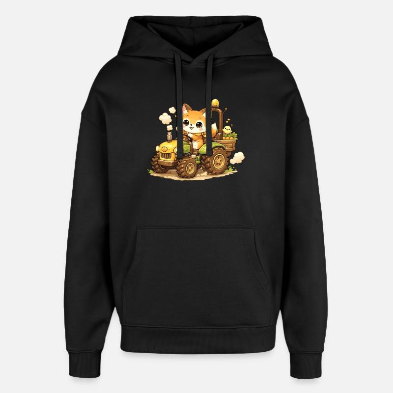 Renard sur le tracteur - Sweat à capuche unisexe Stanley/Stella Oversized - noir