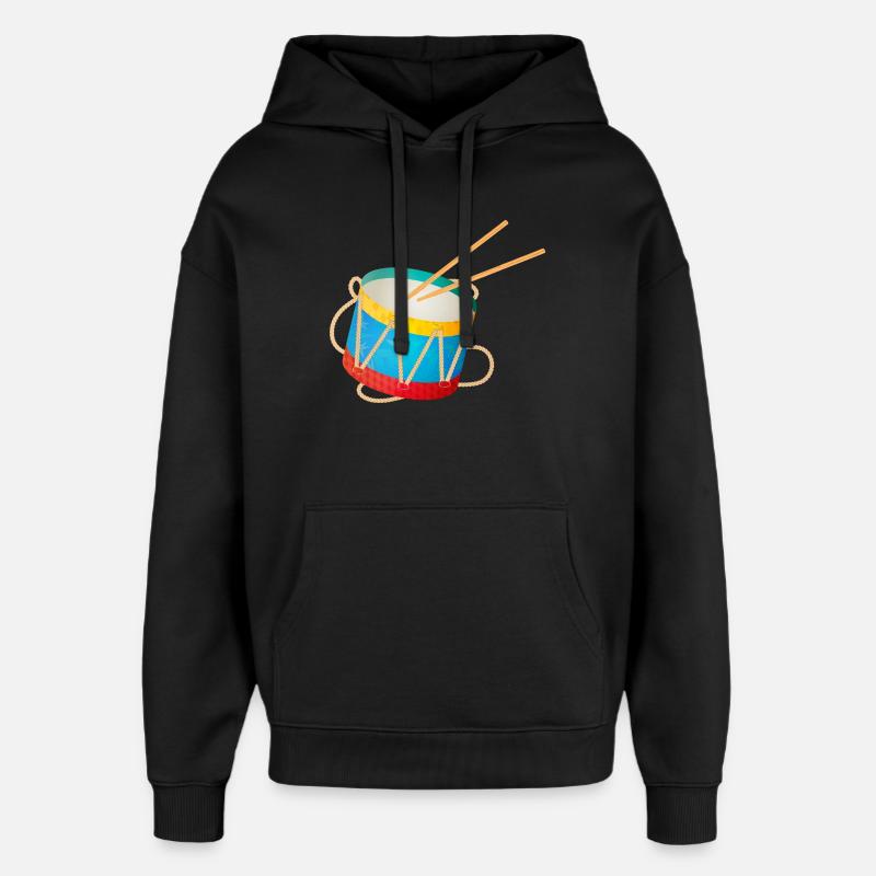 farverig tromme til børn med trommestikker - Hættetrøje unisex Stanley/Stella Oversized - sort