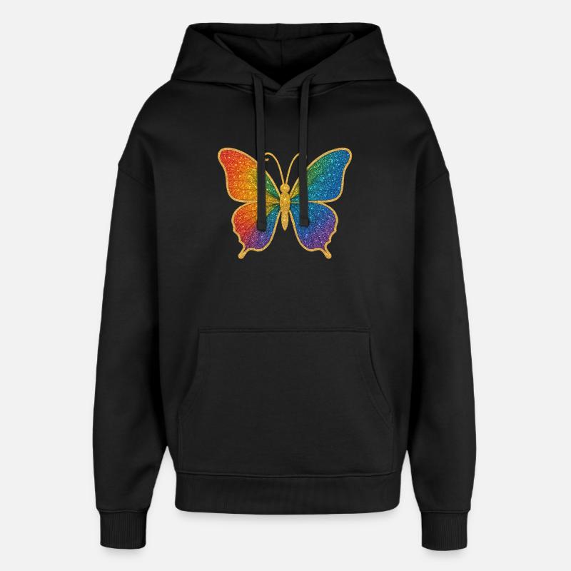 Papillon arc-en-ciel scintillant - Sweat à capuche unisexe Stanley/Stella Oversized - noir