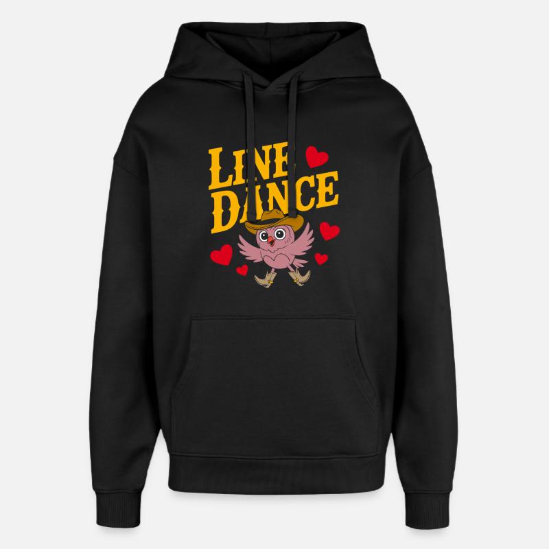 Line dance owl with hat - Oversized Unisex Hoodie by Stanley/Stella - black