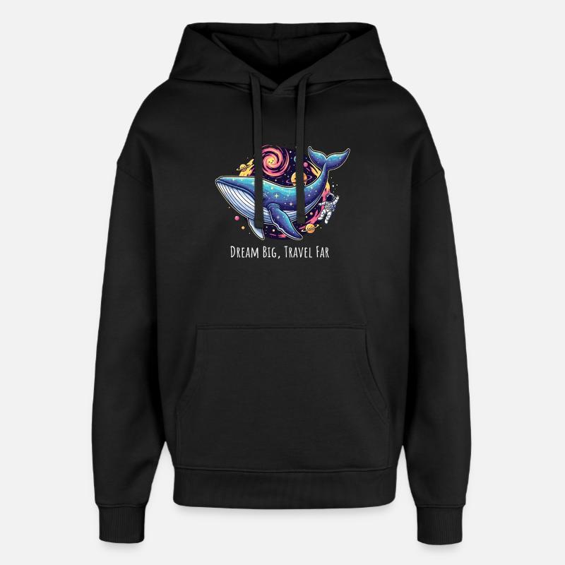 Cosmic Whale Abenteuer Illustration - Oversized Unisex Hoodie von Stanley/Stella - Schwarz