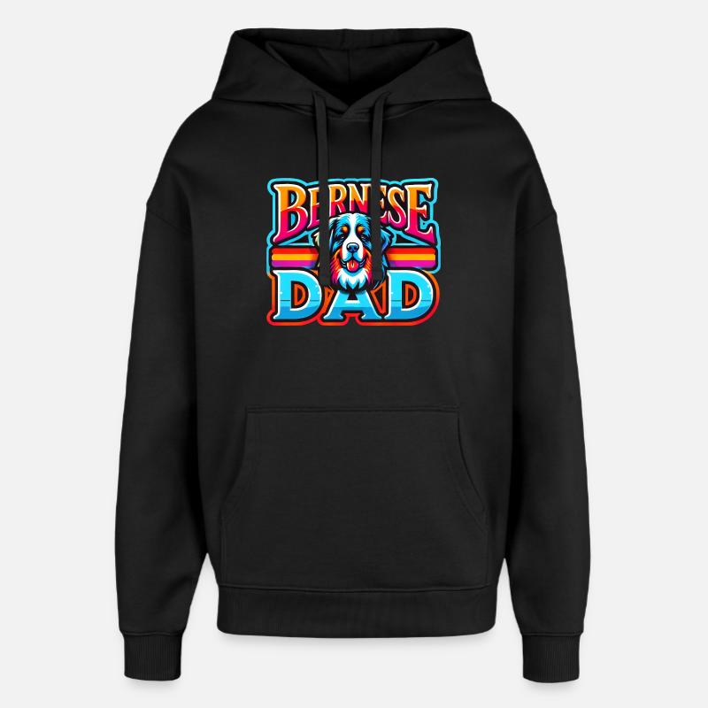 Papa Bernois Arc-en-ciel Rétro, Père Chien - Sweat à capuche unisexe Stanley/Stella Oversized - noir