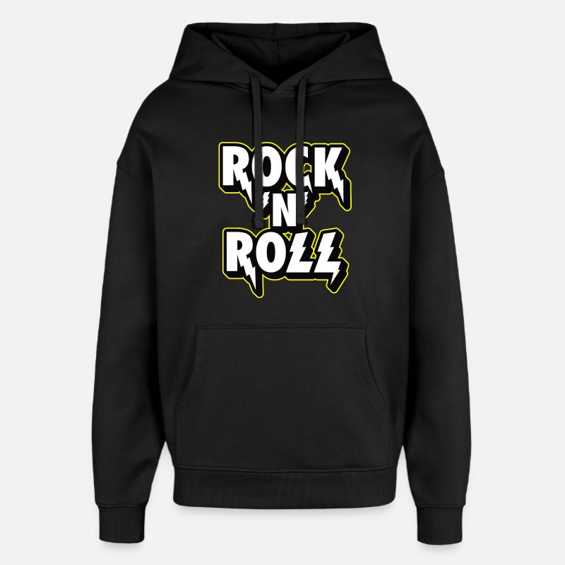 Emblème 3D de la foudre Rock 'n' Roll - Sweat à capuche unisexe Stanley/Stella Oversized - noir