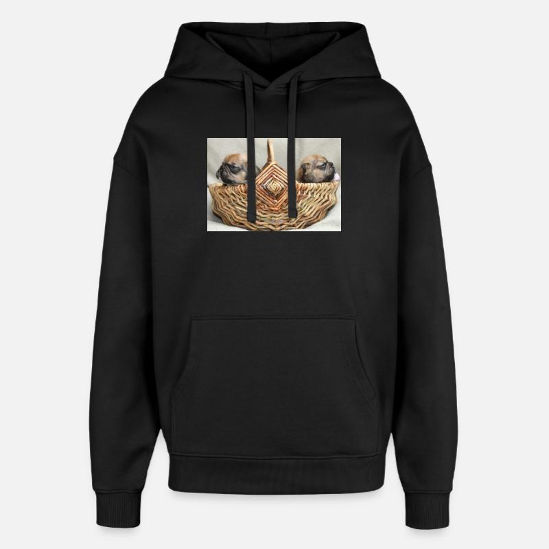 Bouledogues français deux chiots mignons - Sweat à capuche unisexe Stanley/Stella Oversized - noir