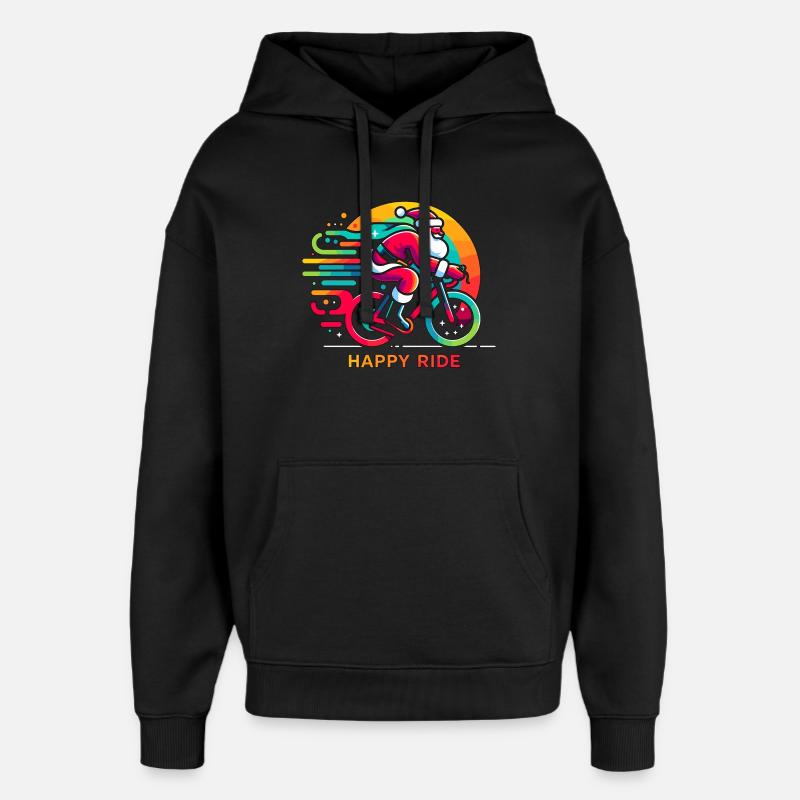 Vibrant Père Noël Cyclisme Illustration - Sweat à capuche unisexe Stanley/Stella Oversized - noir