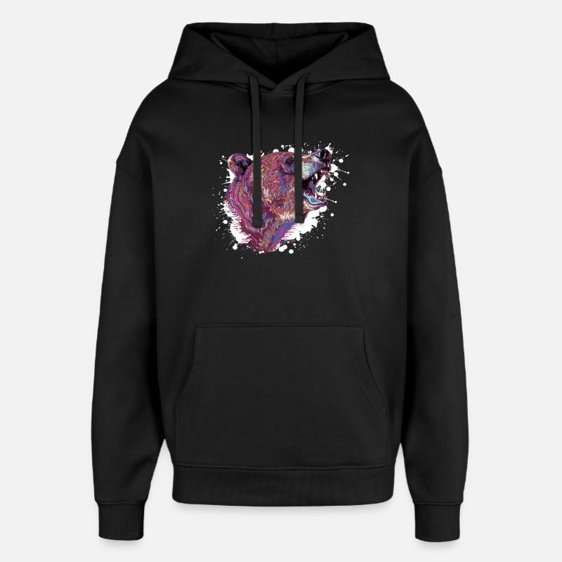 Neon Splash Bear Head - Oversized Unisex Hoodie by Stanley/Stella - black
