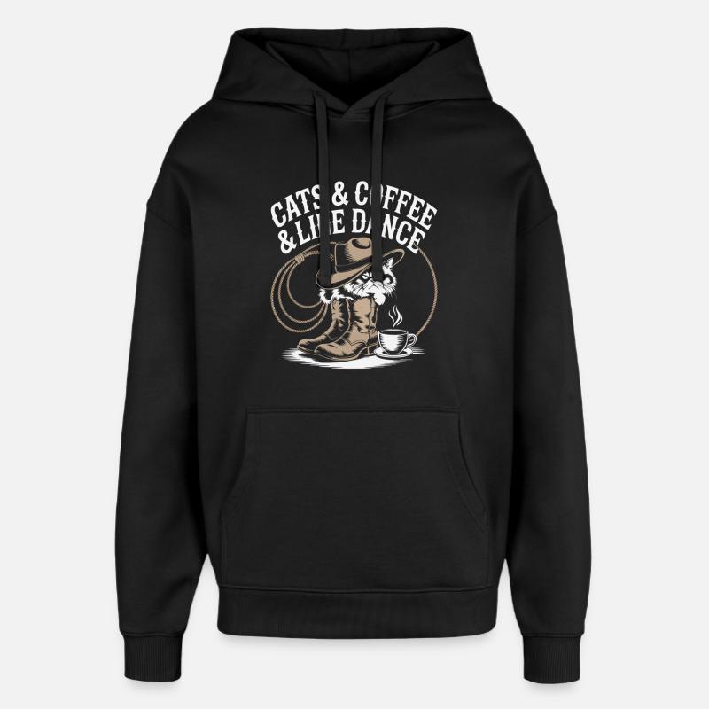 Cat Coffee Line Dance - Oversized Unisex Hoodie by Stanley/Stella - black