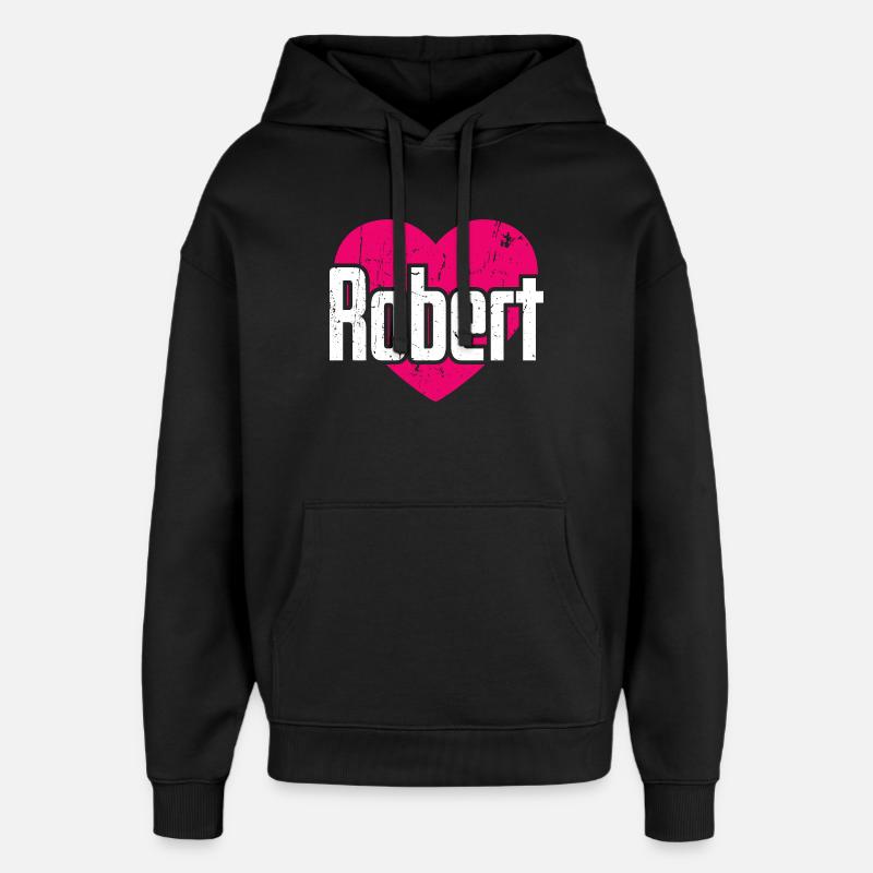 J’aime Robert Pink Heart J’aime Robert - Sweat à capuche unisexe Stanley/Stella Oversized - noir