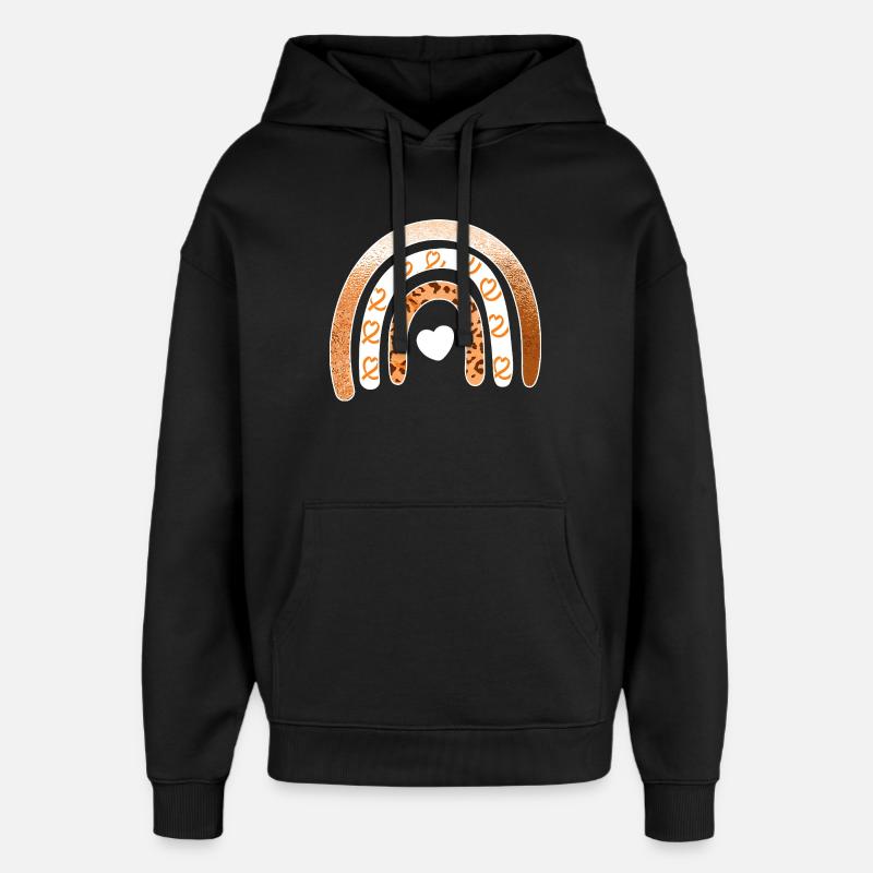 Leopard Rainbow Heart Arc - Oversized Unisex Hoodie by Stanley/Stella - black
