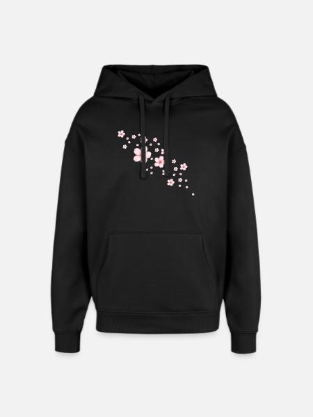 Delicate Cherry Blossoms Illustration - Oversized Unisex Hoodie by Stanley/Stella - black