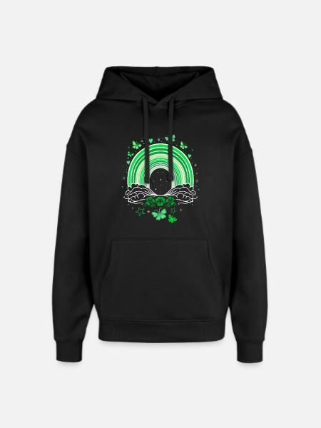 St Patrick's Day rainbow with butterflies - Oversized Unisex Hoodie by Stanley/Stella - black