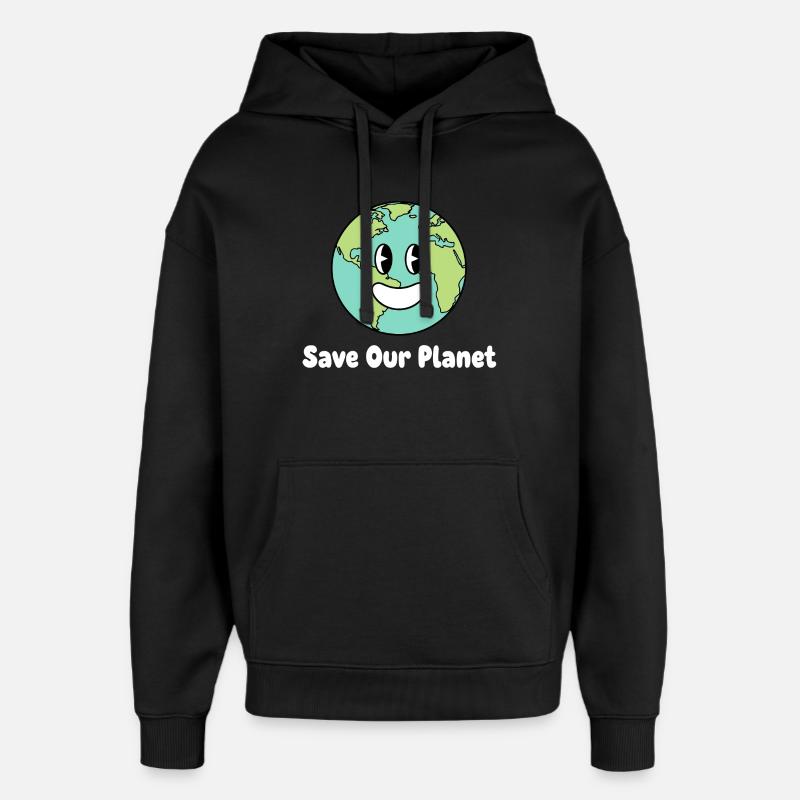Lächelnde Erde Save Our Planet - Oversized Unisex Hoodie von Stanley/Stella - Schwarz