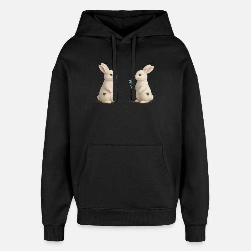Cœur fleuri d’amitié de lapin - Sweat à capuche unisexe Stanley/Stella Oversized - noir
