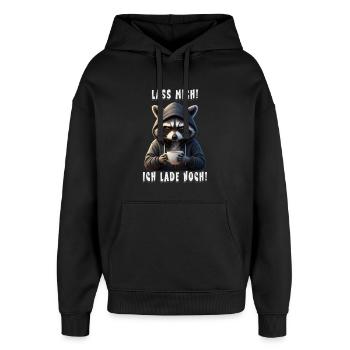 Lade-Raccoon Hoodie Motiv Waschbär Morgenmuffel - Oversized Unisex Hoodie von Stanley/Stella - Schwarz - Vorne - AI Model Female 172 light (172cm) & AI Model Male 185 light (185cm)