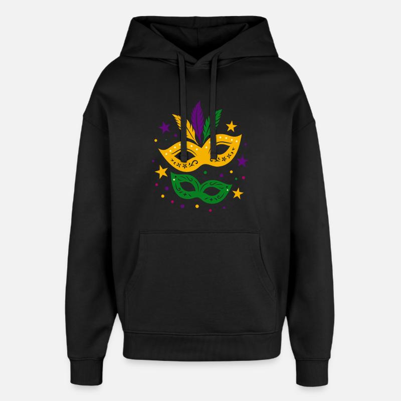 Karneval Masken mit Sternen & bunten Federn - Oversized Unisex Hoodie von Stanley/Stella - Schwarz