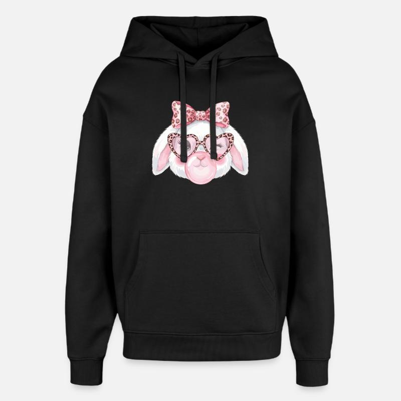 Leopardgläser Ostern Häschen mit Rosa Schleife - Oversized Unisex Hoodie von Stanley/Stella - Schwarz
