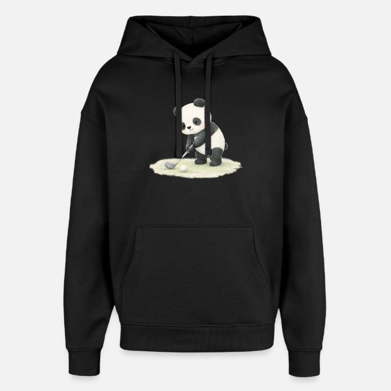 Illustration de panda jouant au golf - Sweat à capuche unisexe Stanley/Stella Oversized - noir