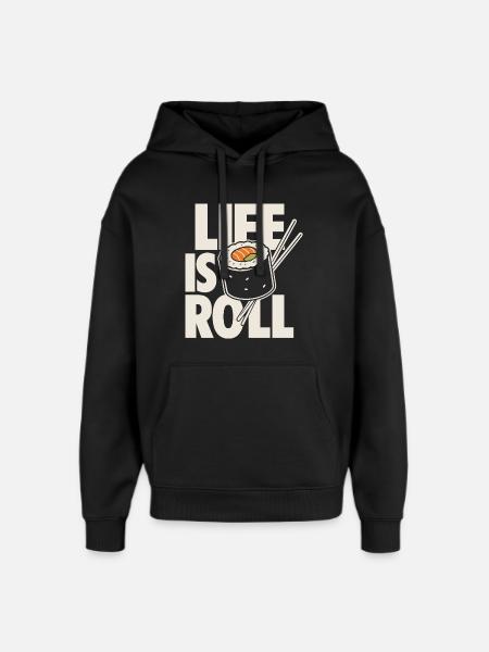 Life Is Roll Kawaii Sushi Motif - Oversized Unisex Hoodie by Stanley/Stella - black