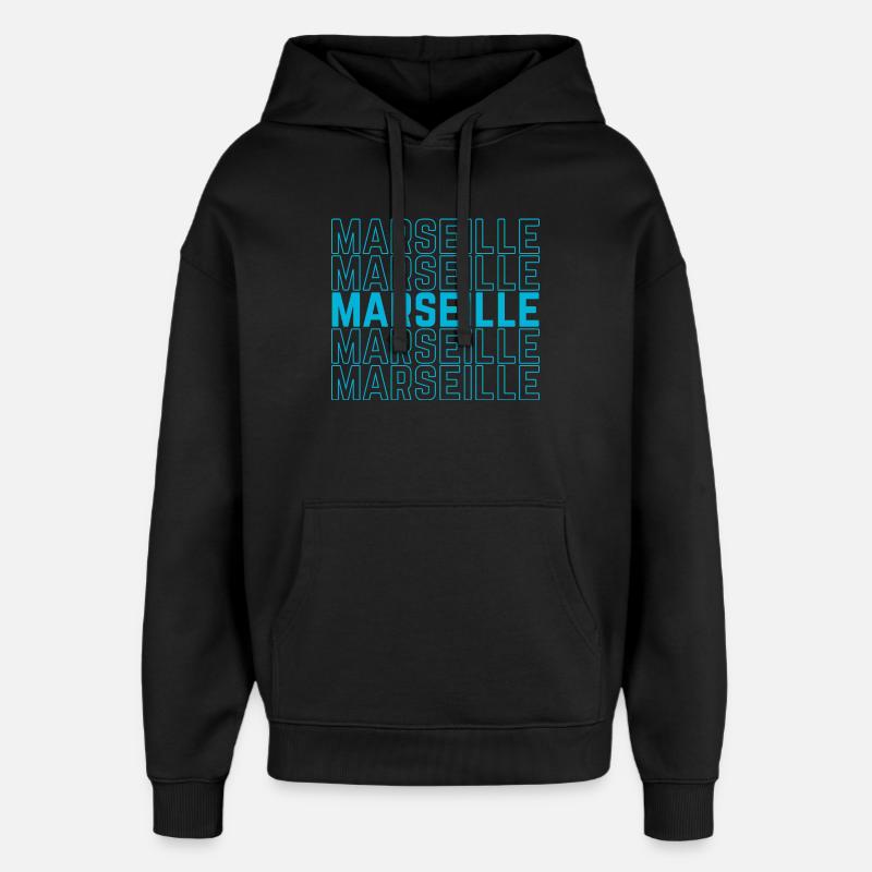 Marseille Contour Repeat Neon Blue - Sweat à capuche unisexe Stanley/Stella Oversized - noir