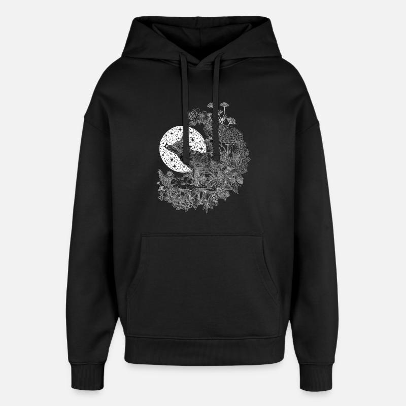 FOX & NIGHT SKY - Oversized Unisex Hoodie by Stanley/Stella - black