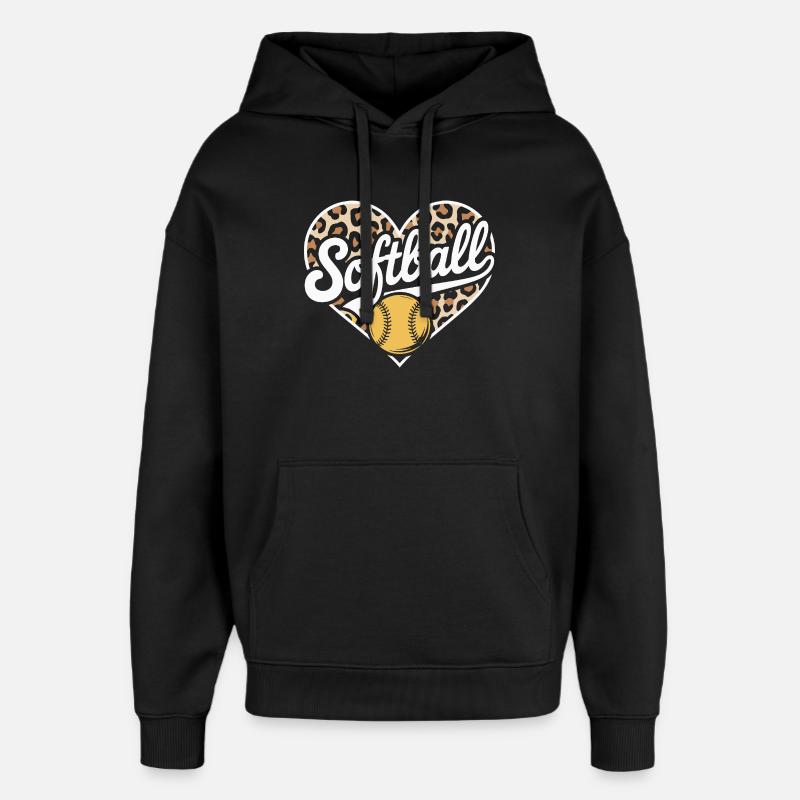Leopard Muster Softball Herz Design - Oversized Unisex Hoodie von Stanley/Stella - Schwarz