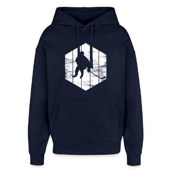 Eishockeyspieler Zeichnung - Oversized Unisex Hoodie by Stanley/Stella - navy - Front - AI Model Female 172 light (172cm) & AI Model Male 185 light (185cm)