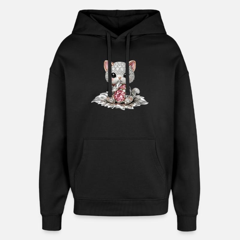 Chat Diamant avec Gemme Rose - Sweat à capuche unisexe Stanley/Stella Oversized - noir