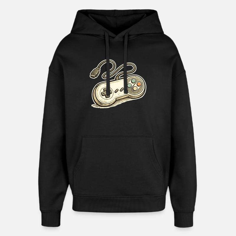 Retro Game Controller Graphics - Oversized Unisex Hoodie by Stanley/Stella - black