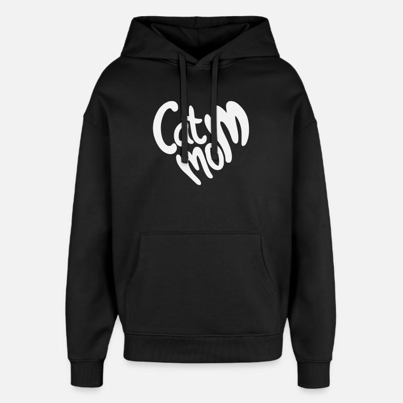 Cat Mom Heart Lettering - Oversized Unisex Hoodie by Stanley/Stella - black
