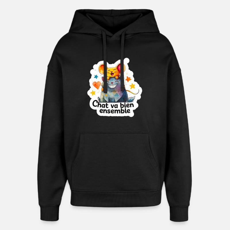 Chat et Souris Heureux Ensemble - Sweat à capuche unisexe Stanley/Stella Oversized - noir