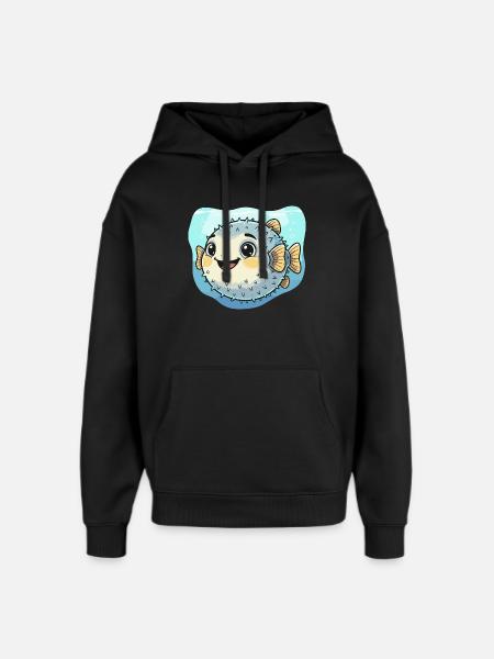 Puffer Fish Kawaii Underwater Delight - Oversized Unisex Hoodie by Stanley/Stella - black