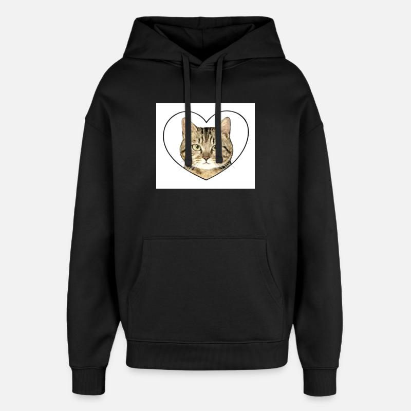 Cœur felin : portrait chat - Sweat à capuche unisexe Stanley/Stella Oversized - noir