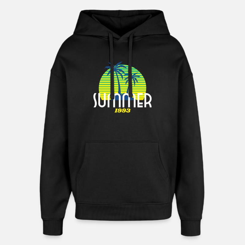 Tropical Palm Tree & Sunset Design - Oversized Unisex Hoodie by Stanley/Stella - black