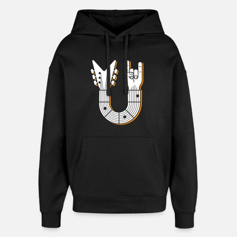 Rock Hand Guitar Emblem - Oversized Unisex Hoodie by Stanley/Stella - black