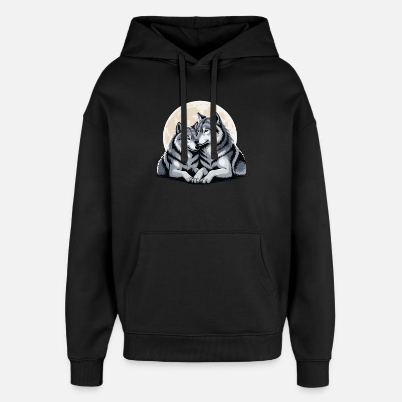 Couple de loups Amour Saint-Valentin - Sweat à capuche unisexe Stanley/Stella Oversized - noir