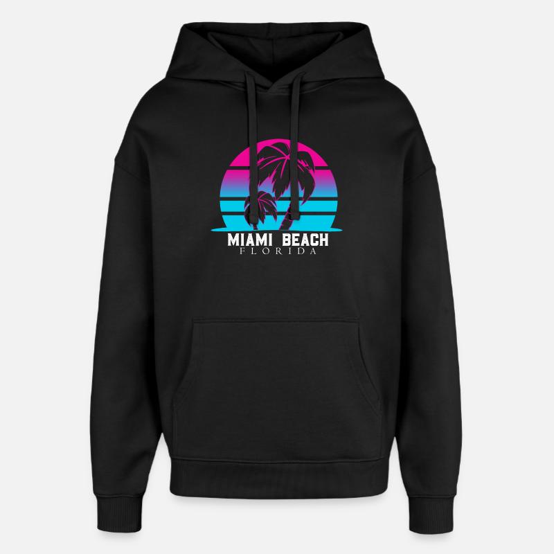 Néon des palmiers de Miami Beach - Sweat à capuche unisexe Stanley/Stella Oversized - noir