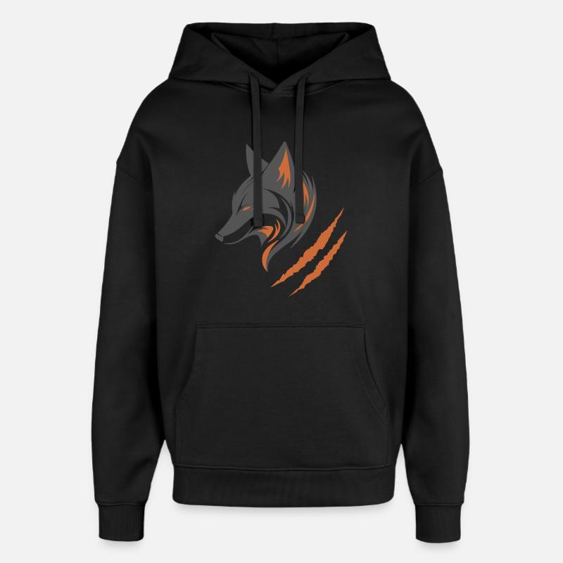 Renard gris | Renard orange - Sweat à capuche unisexe Stanley/Stella Oversized - noir