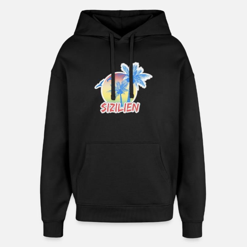 La Sicile comme vacances - Sweat à capuche unisexe Stanley/Stella Oversized - noir