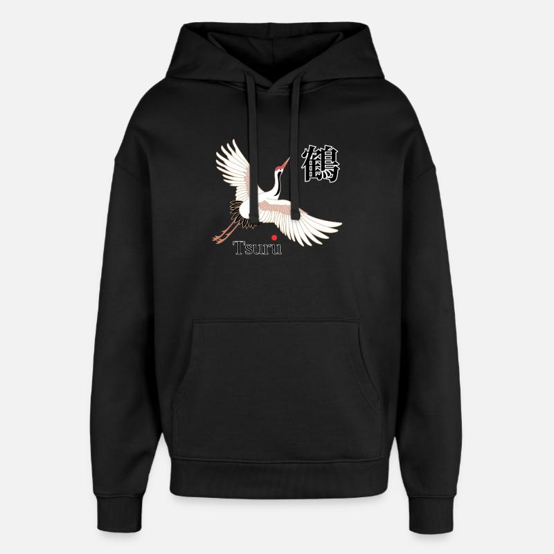 Kanji art volant Tsuru - Sweat à capuche unisexe Stanley/Stella Oversized - noir
