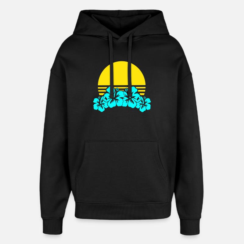 Soleil Hibiscus Néon Tropiques - Sweat à capuche unisexe Stanley/Stella Oversized - noir