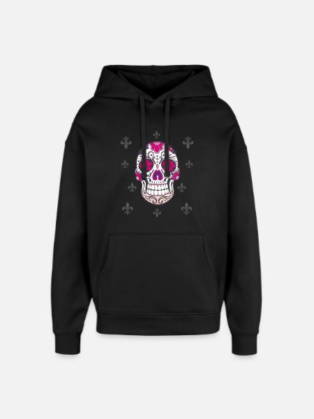 Sugar Skull Fleur De Lis - Sweat à capuche unisexe Stanley/Stella Oversized - noir