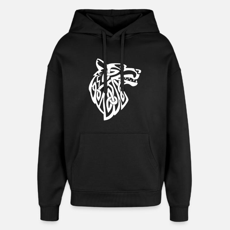 loup blanc viking - Sweat à capuche unisexe Stanley/Stella Oversized - noir