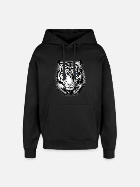 Tiger Head - White Tiger - Cat Wildcat - Oversized Unisex Hoodie by Stanley/Stella - black