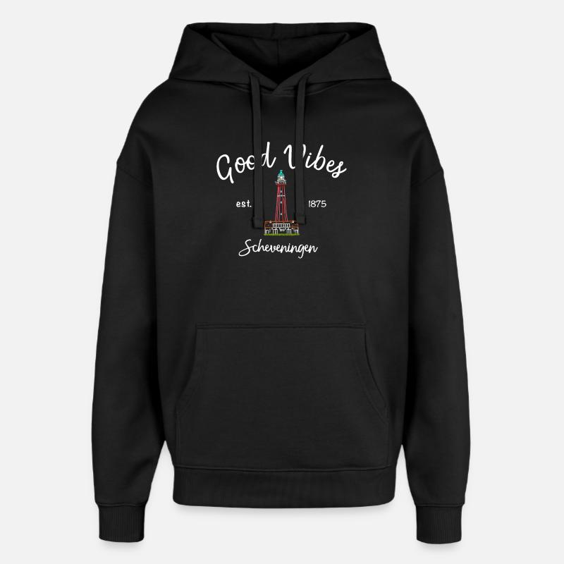 Scheveningen, La Haye, Pays-Bas, Phare - Sweat à capuche unisexe Stanley/Stella Oversized - noir
