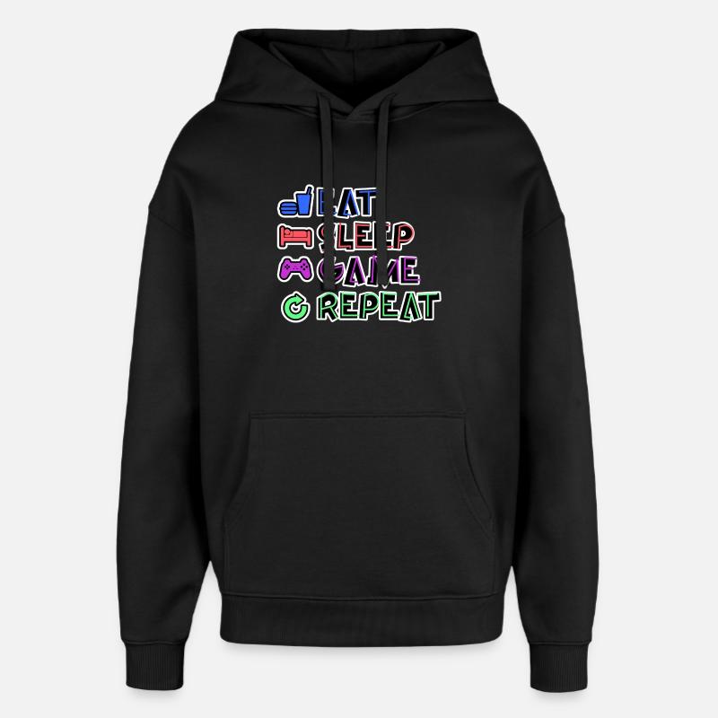 Répétition du jeu Eat Sleep - Sweat à capuche unisexe Stanley/Stella Oversized - noir